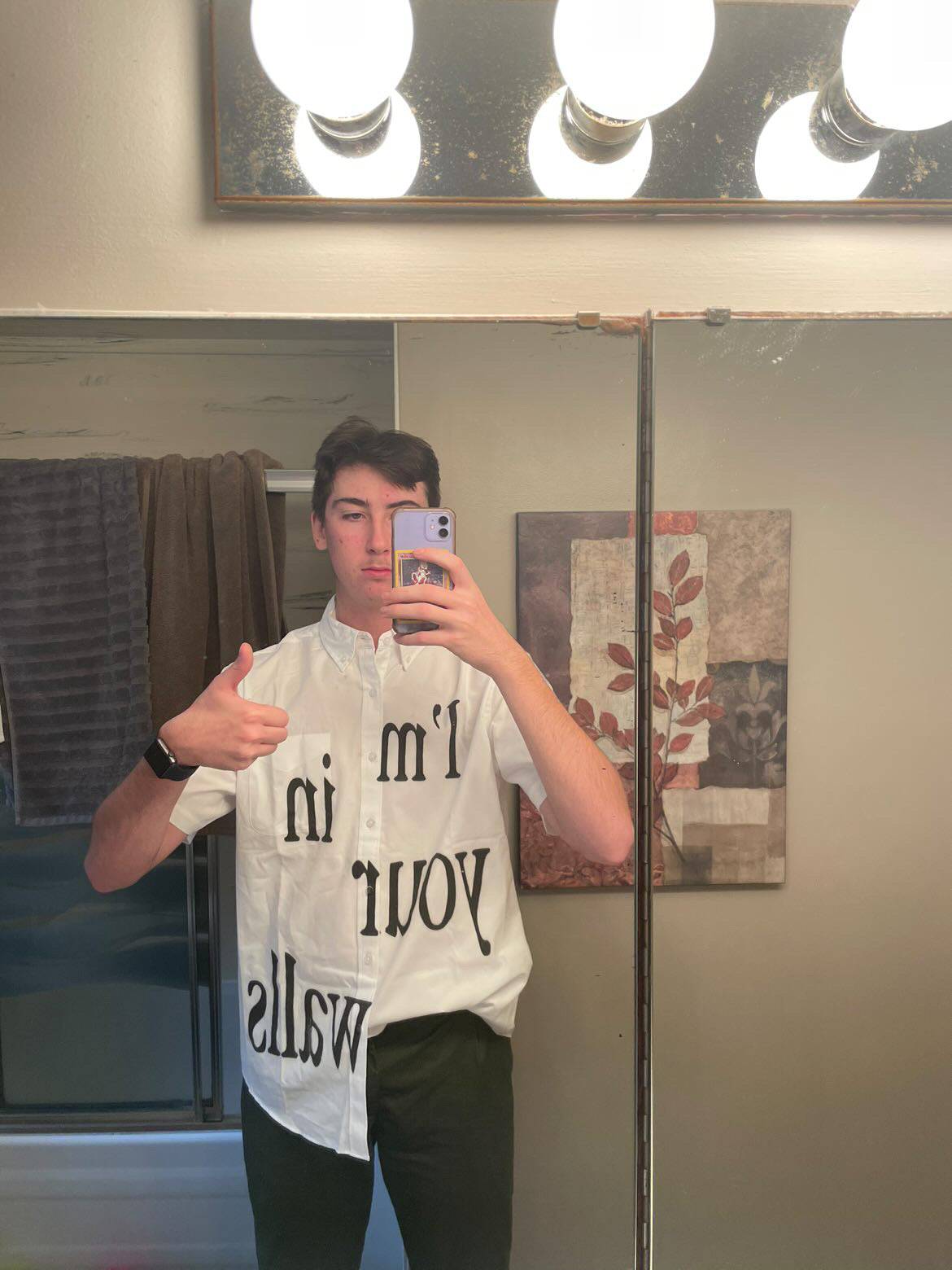 "I'm In Your Walls" Short Sleeve Button Up (White)